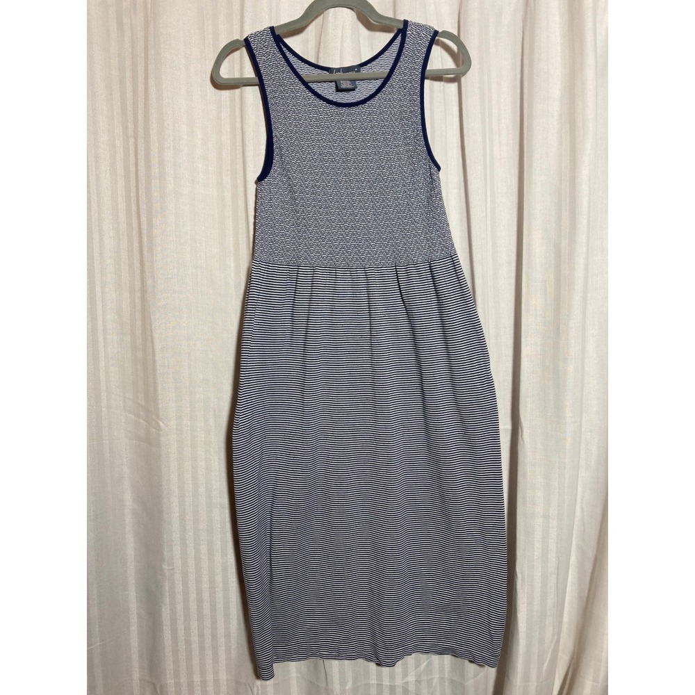 Lark + Grey Navy Blue White Striped Sleeveless Midi Dress Plus 1XL 2XL Coastal
